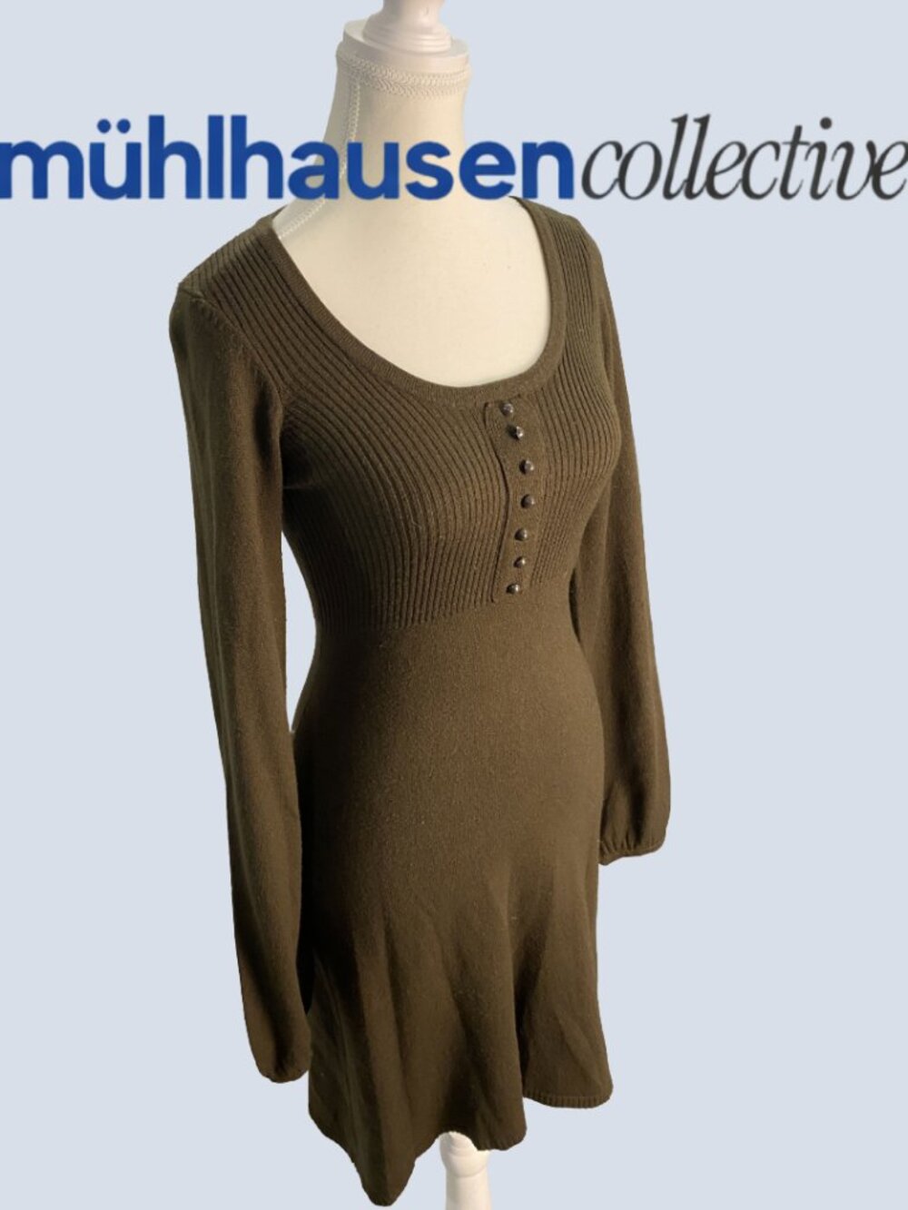 Vintage Chocolate Olive Long-Sleeve Midi Dress
